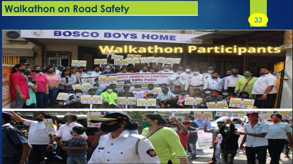 Walkathon participants promoting road safety awareness