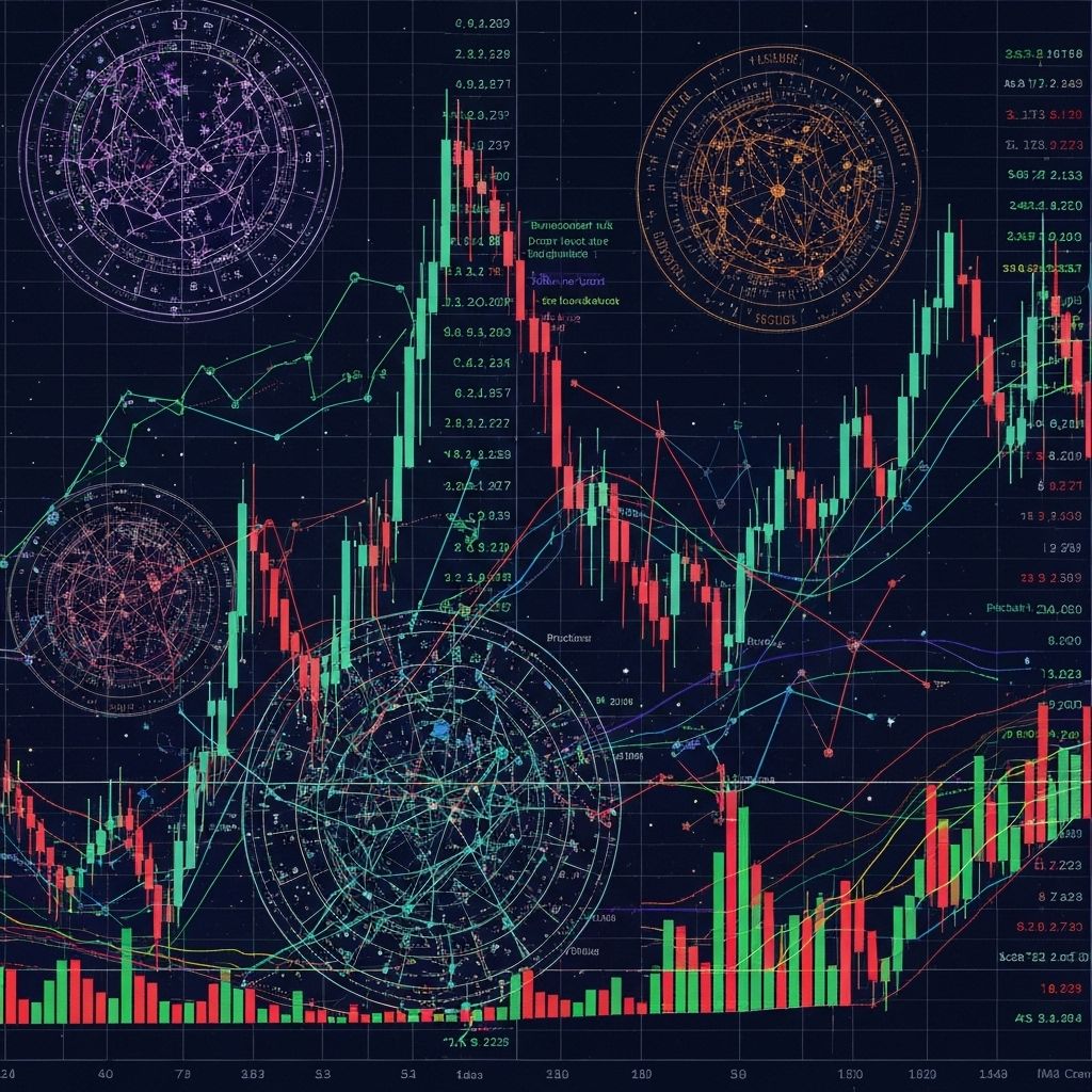 Astro financial constellations over a market chart