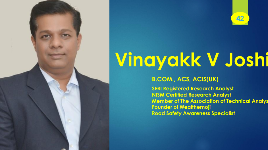 Professional profile slide with blue background and yellow accent